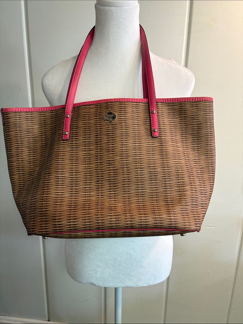 kate spade Woven Tote with Pink Trim and Handles